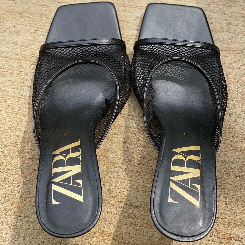 Zara Mesh Square Toe Sandals Size 41